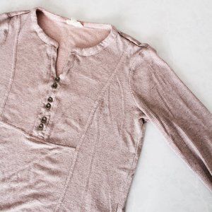 Jane and Delancey Burnout Waffle Knit Henley in Pink Size Small